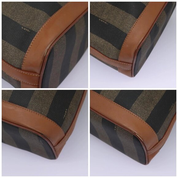 FENDI Pecan Canvas Shoulder Bag PVC Brown Black gold Auth yk18186 - Picture 14 of 16